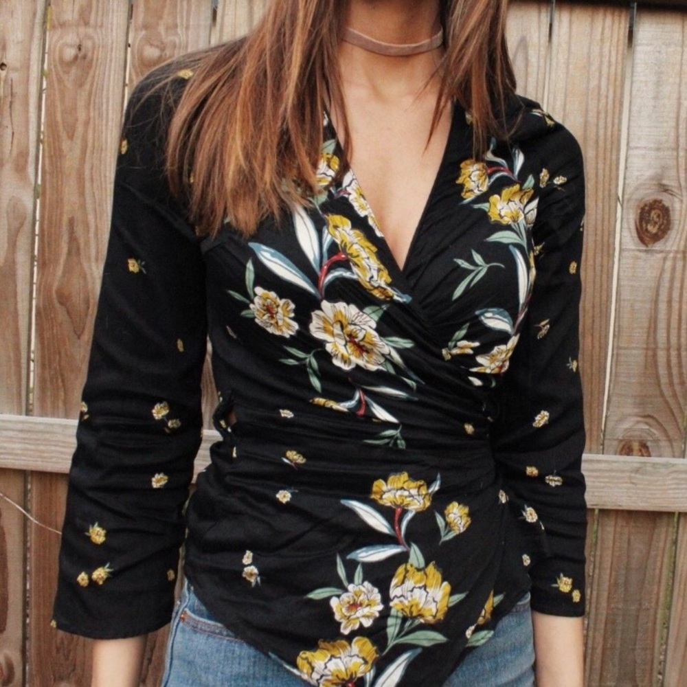 Zara Satin Wrap Floral Top